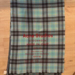 Acne Studios Grey & Blue Check Cassiar Scarf featuring